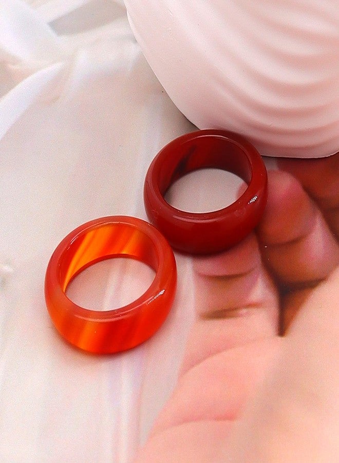 FUTIMELY 2Pcs 6mm Red Carnelian Crystal Rings Set for Women Agate Carnelian Stone Stackable Band Ring (8) - Image 3