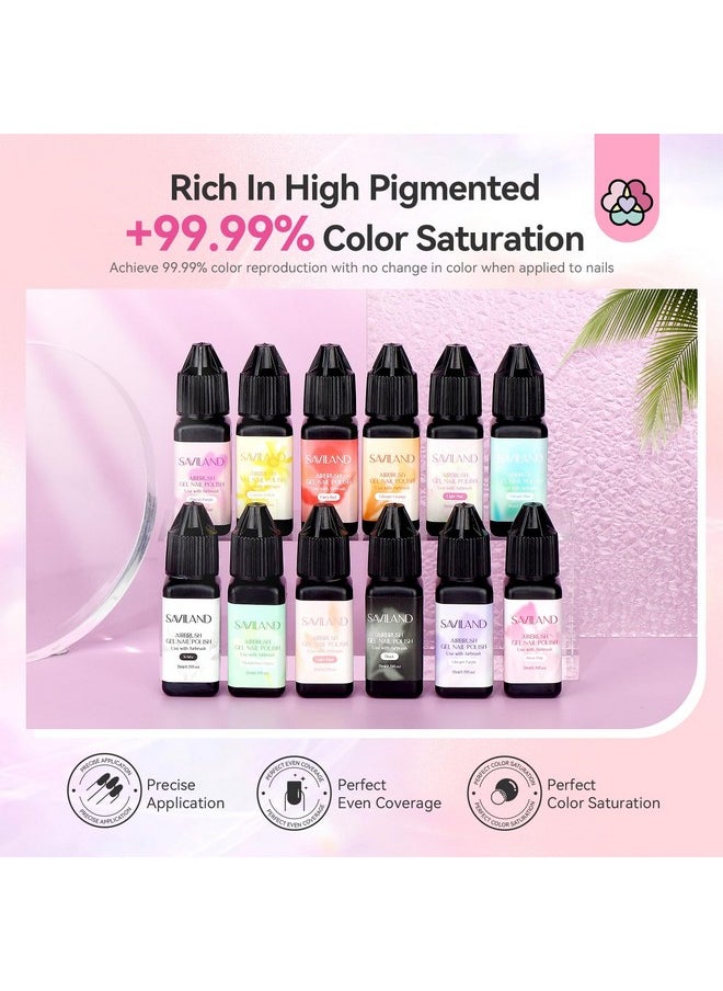 Saviland - SAVILAND Airbrush Gel Nail Polish: 12 vitality Colors Set with Fine Mist Nail for Color Spray Perfect Nail Polish Nail Art Design - Image 1