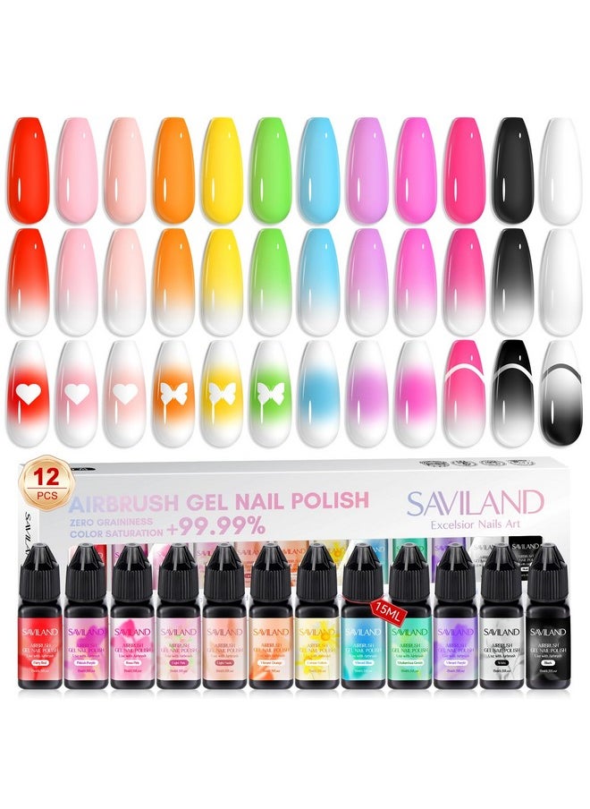 Saviland - SAVILAND Airbrush Gel Nail Polish: 12 vitality Colors Set with Fine Mist Nail for Color Spray Perfect Nail Polish Nail Art Design - Image 1