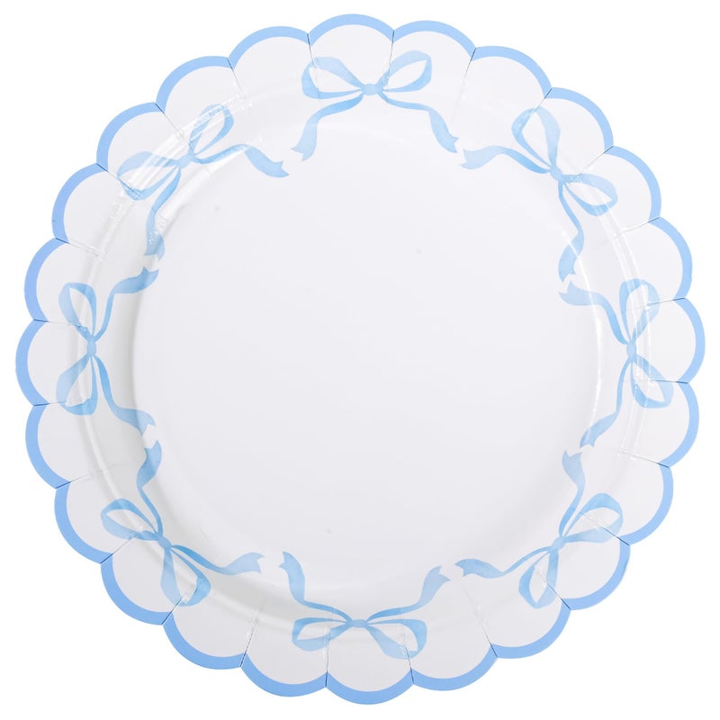 Elyxio 24Pcs Blue Bow Paper Plates Coquette Disposable Party Plates Scalloped Bowknot 7" Small Dessert Plate for Birthday Bridal Baby Shower Tableware Supply Table Decor - Image 1