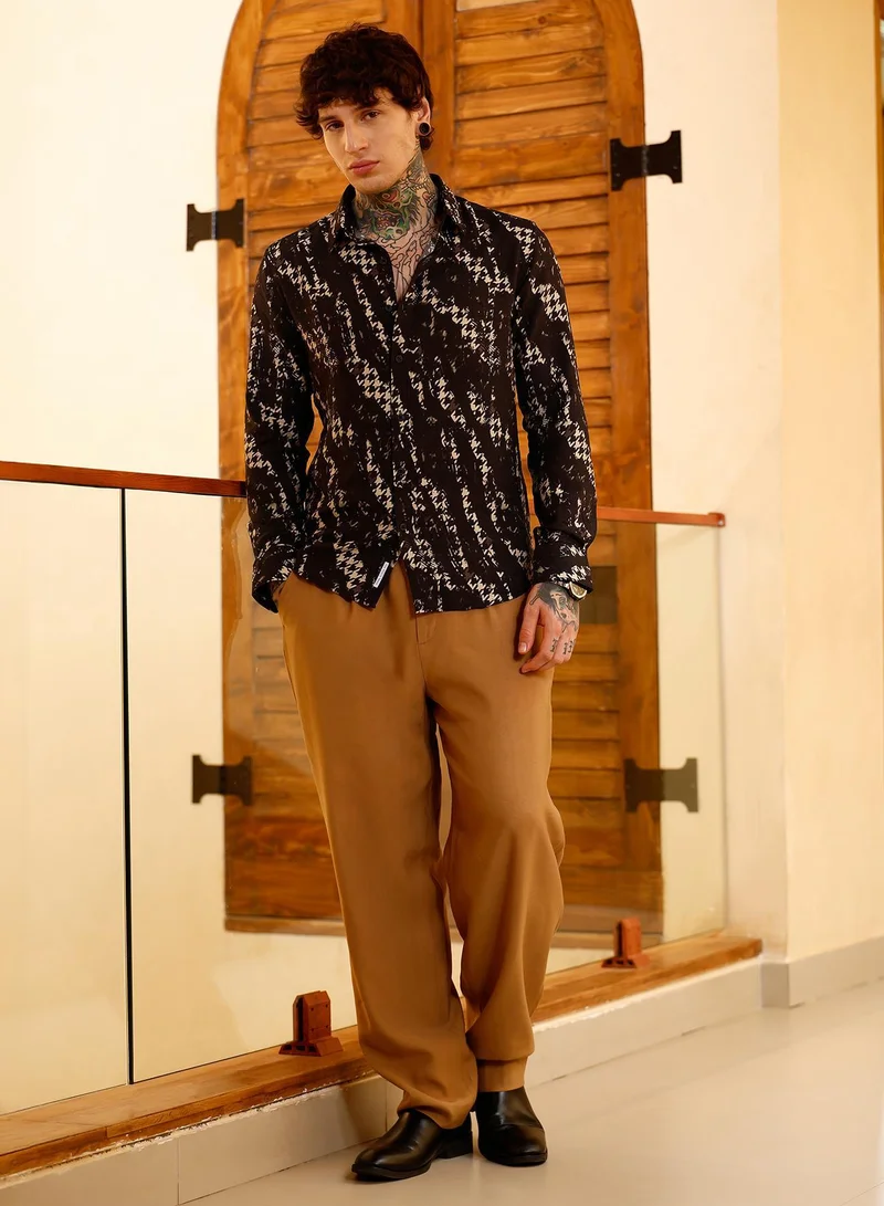 CAHOOT  Men's Onyx Black Grazed-Houndstooth Imprint Shirt for Men | Best Price UAE
