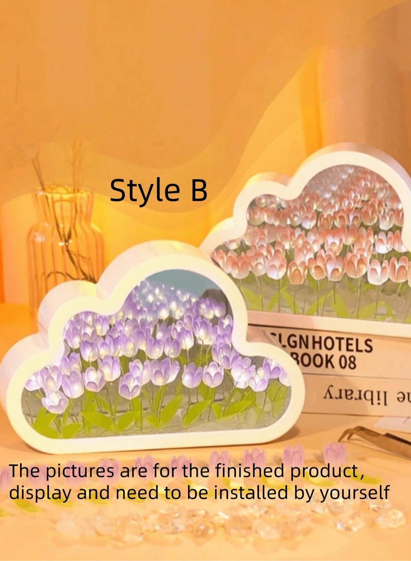 كيلا مصباح ليلي DIY مع مرآة: إضاءة سحابة وزهور توليب قابلة للتخصيص - هدية عيد ميلاد للصديقة، ديكور غرف، وإضاءة احتفالات - Image 1