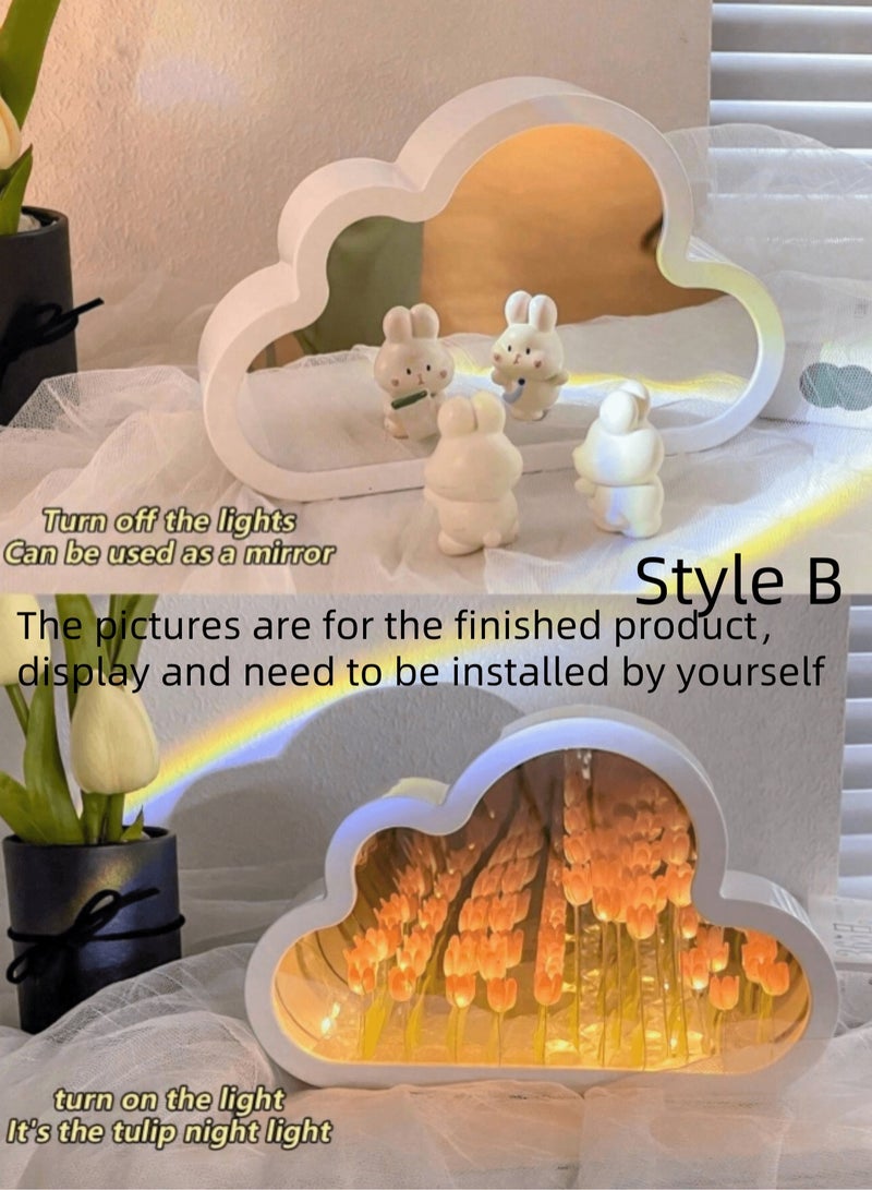 كيلا مصباح ليلي DIY مع مرآة: إضاءة سحابة وزهور توليب قابلة للتخصيص - هدية عيد ميلاد للصديقة، ديكور غرف، وإضاءة احتفالات - Image 4