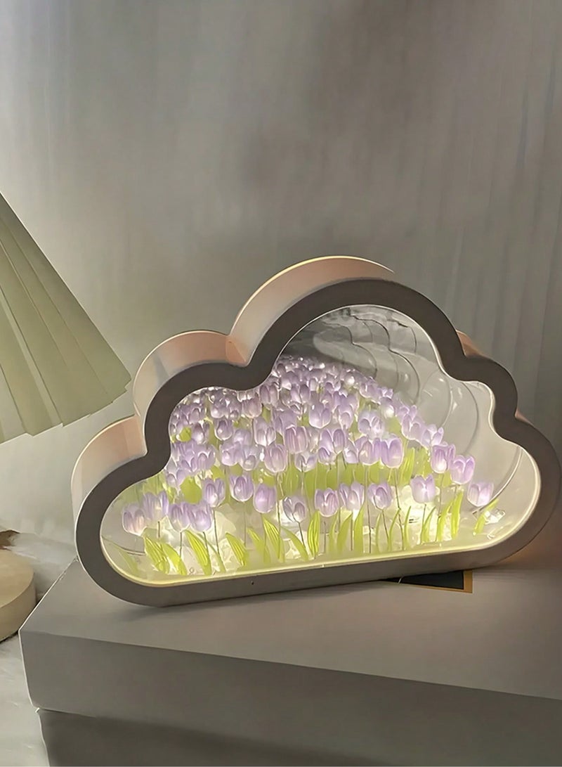 كيلا مصباح ليلي DIY مع مرآة: إضاءة سحابة وزهور توليب قابلة للتخصيص - هدية عيد ميلاد للصديقة، ديكور غرف، وإضاءة احتفالات - Image 5