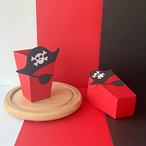 Pinfliers Pirate Theme Birthday Party Decoration Paper Popcorn Boxes, A Set of 10, Red, White and Black - Image 1