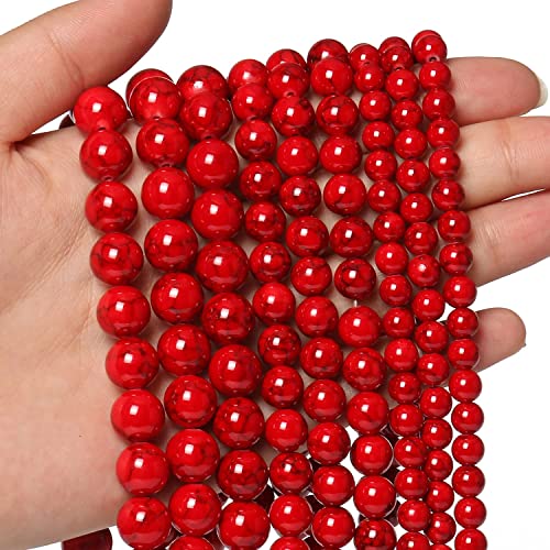 Xilitata Beads for Bracelets Red Beads 6MM Beads Red Turquoise Bead Crystal Gemstone Beads for Bracelets, Natural Stone Beads for Jewelry Making 60pcs - Image 1