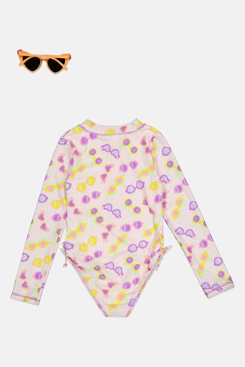 Betsey Johnson Kids Girl 2 Pieces Allover Print Rashguard And Sunglasses, Multicolor - Image 2