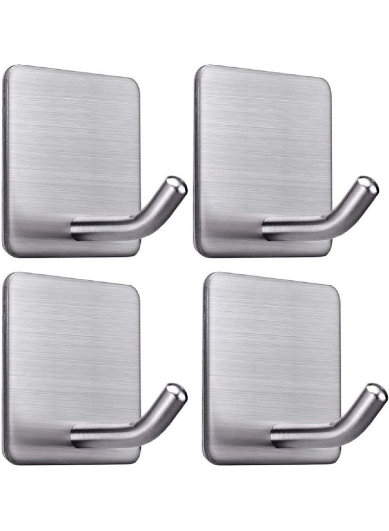 Womdee Adhesive Hooks Stick on Hooks Heavy Duty Wall Hooks Hangers for Hanging Bathroom Kitchen Home Door Closet Cabinet-Stainless Steel-4 Packs - Image 1