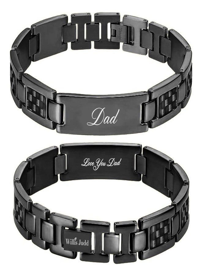 Willis Judd Mens DAD Titanium Bracelet Engraved Love You Dad Carbon Fiber Adjusting Tool & Gift Box Included - Image 1