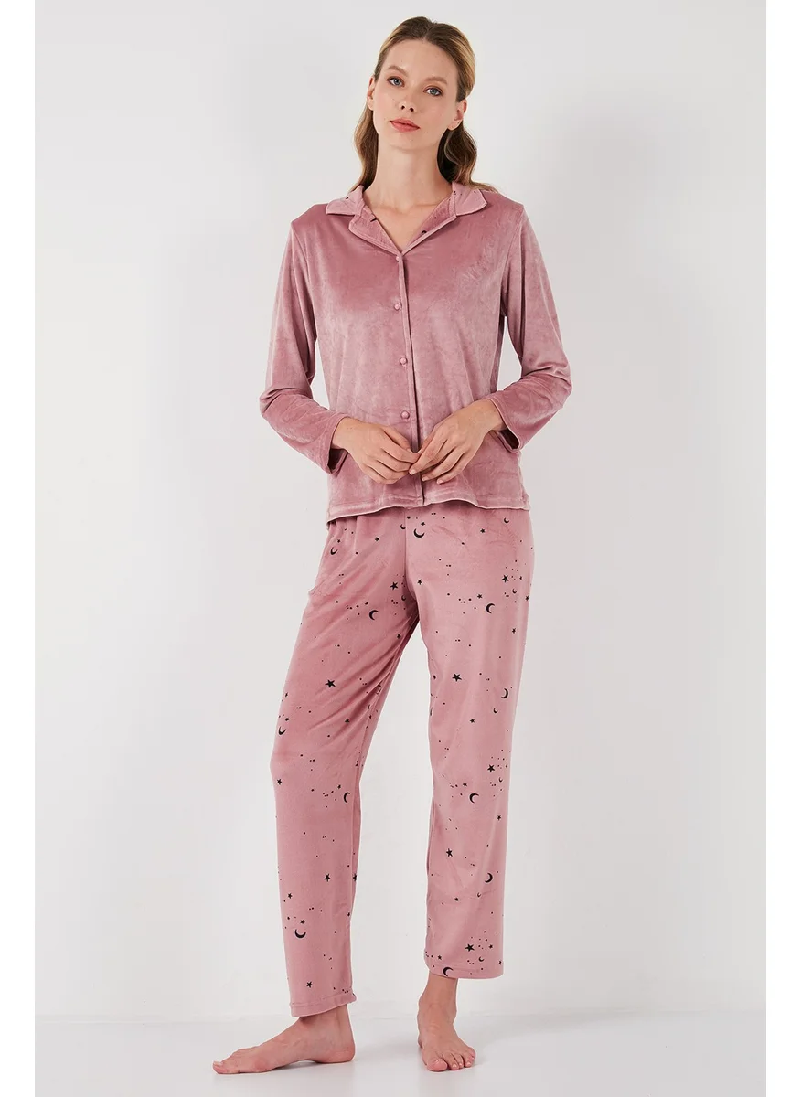 Lela Regular Fit Patterned Shiny Velvet Pajama Set Women's Pajama Set 65713311