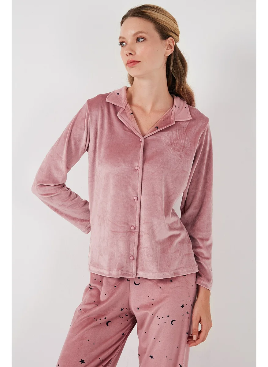 Lela Regular Fit Patterned Shiny Velvet Pajama Set Women's Pajama Set 65713311