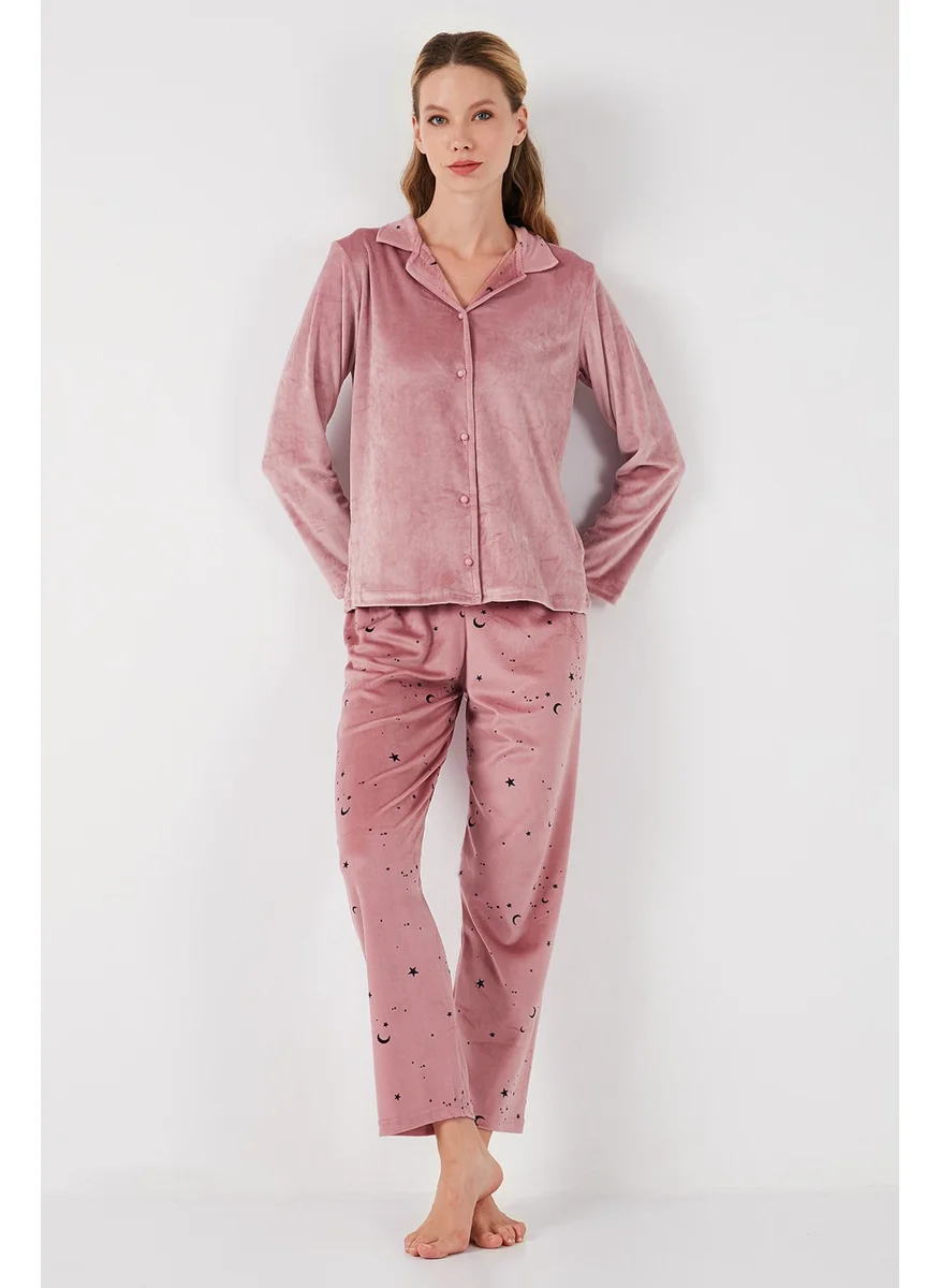 Lela Regular Fit Patterned Shiny Velvet Pajama Set Women's Pajama Set 65713311