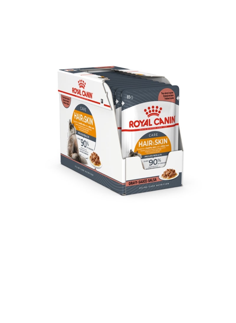Royal Canin Hair & Skin Care Wet Slices in Gravy for Adult Cats (1+ Years) 12x85g - Image 1
