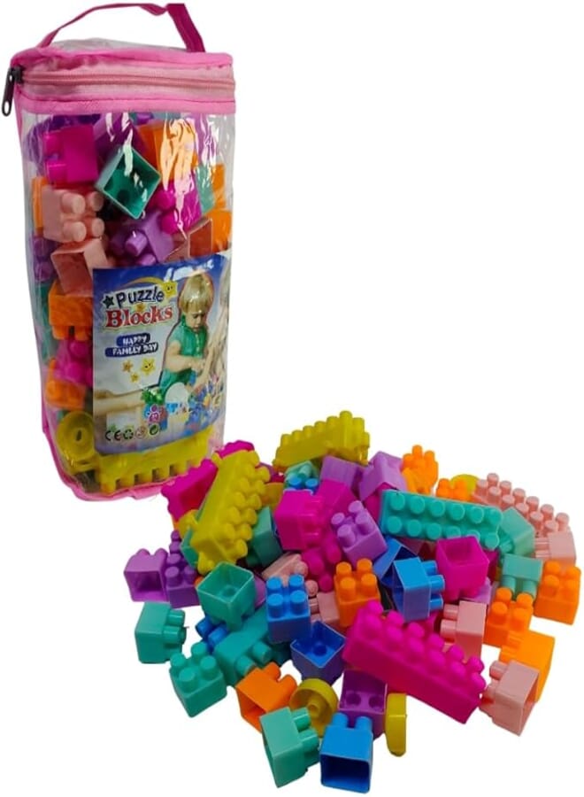 Kids Building Blocks Set, Durable Plastic Blocks Bright Colors, Unlimited Creative Designs, with Attractive Transparent Bag, Easy to Carry and Store (Medium Size 92pcs, Count, 92) 