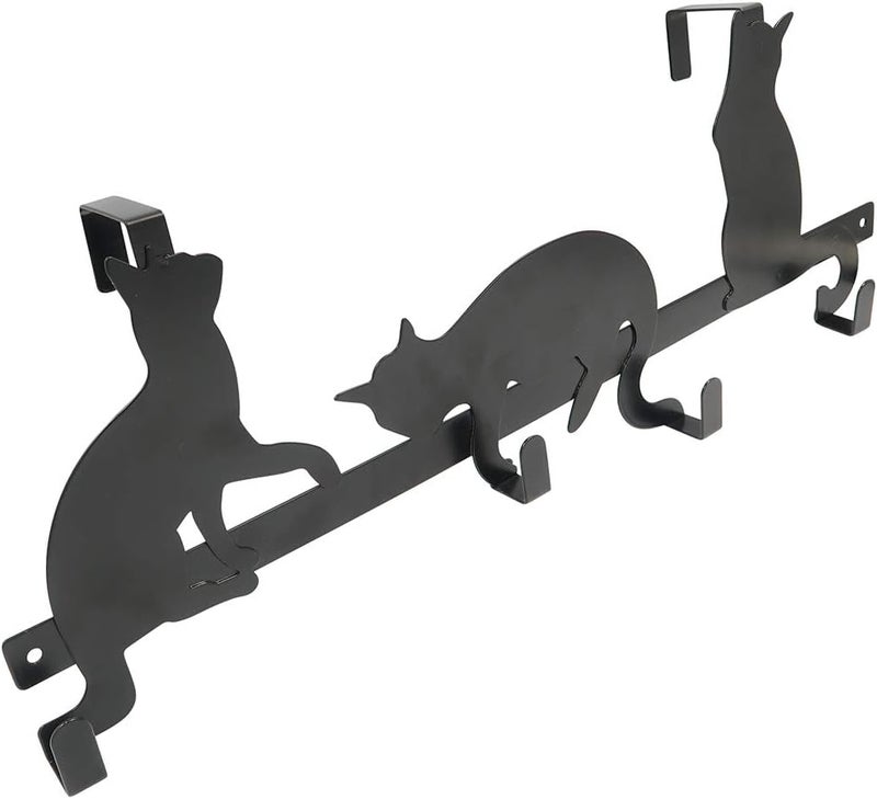 Evelots Over The Door 4 Hook Towel/Coat Rack Hanger Organizer, Kitty Cat Design-Easy No Tool Installation-Black Iron-Holds 20 lbs. - Image 5
