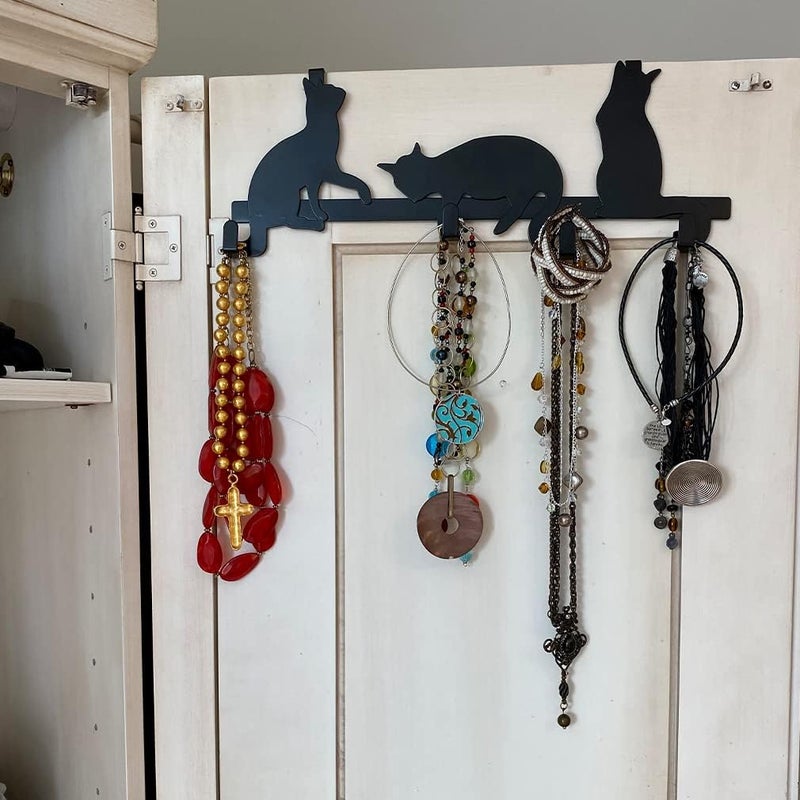 Evelots Over The Door 4 Hook Towel/Coat Rack Hanger Organizer, Kitty Cat Design-Easy No Tool Installation-Black Iron-Holds 20 lbs. - Image 2