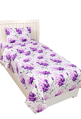 MORADO مفروشات مورادو® المطبوعة من القطن بتصميم سرير مفرد مع غطاء وسادة واحد - أبيض وبنفسجي - Image 3
