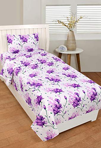 MORADO مفروشات مورادو® المطبوعة من القطن بتصميم سرير مفرد مع غطاء وسادة واحد - أبيض وبنفسجي - Image 1