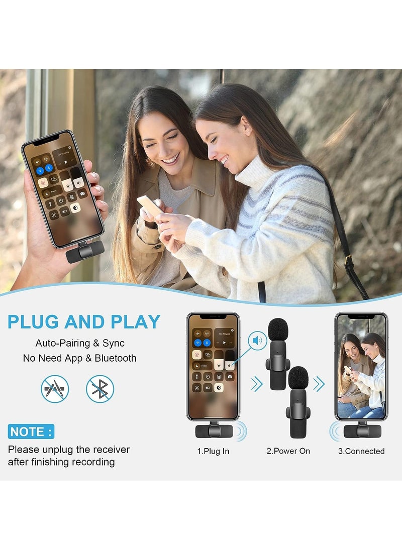 Wireless Microphone for iPhone iPad- Plug-Play Wireless Lavalier Mic with 2 Microphone for Phone Video Recording- Interview- Vlog- Auto Sync and Noise Reduction- 2.4G - Image 4