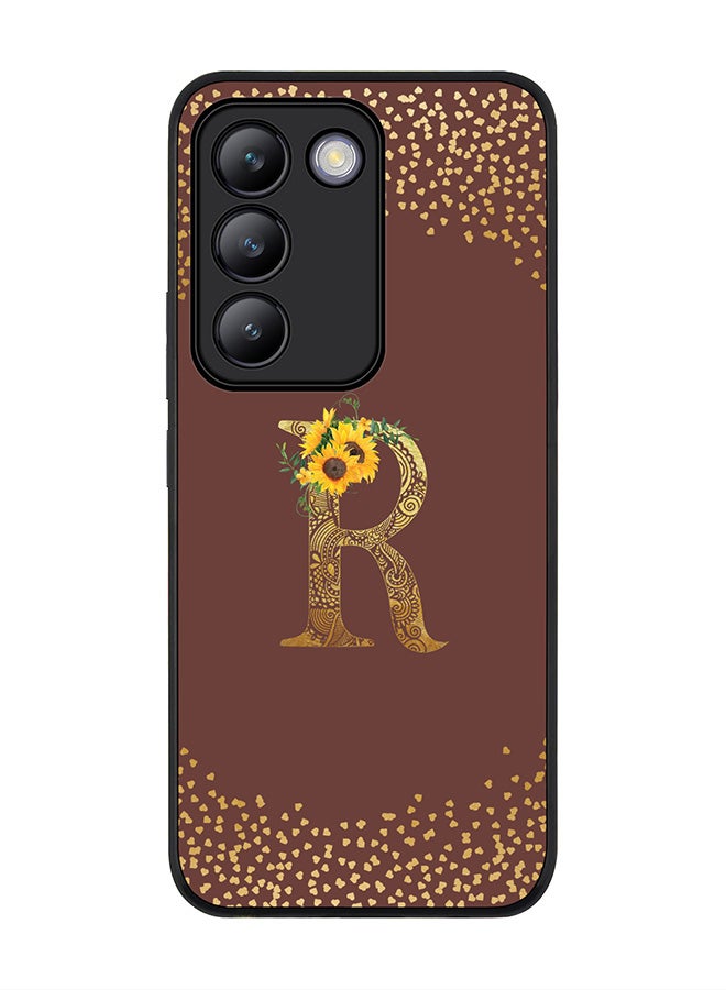 Stylizedd Rugged Black edge case for Vivo V30 Lite 5G, Flexible Cover -  Custom Monogram Initial Letter Mandala Floral Pattern Alphabet - R  (Brown ) - Image 1