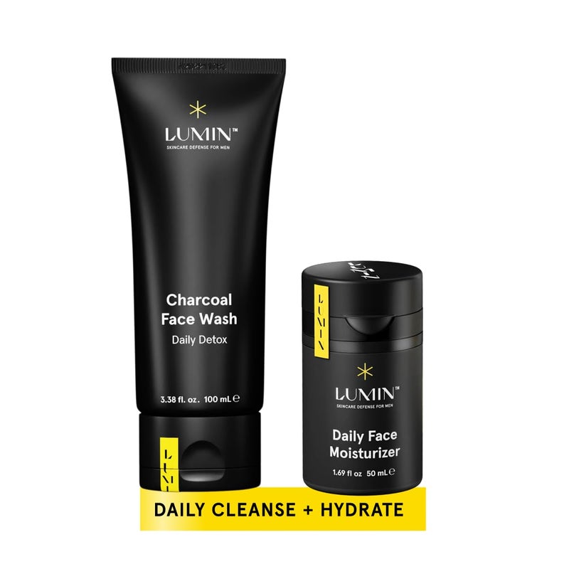 Lumin - Dynamic Duo - Skin Care kit for Men - Includes: Charcoal Face Wash Daily Detox & Daily Face Moisturizer,Suitable for all skin types, Daily Use, Two Month Supply - Image 1
