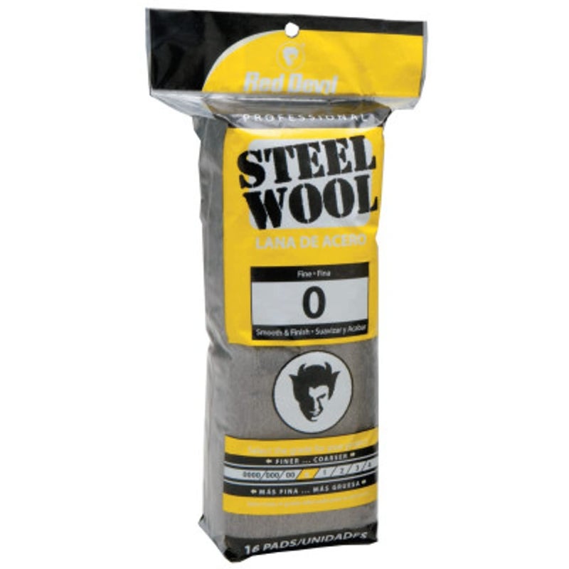 Red Devil 0313 0 Fine Pack of 16 Steel Wool 16 Pads Gray Count