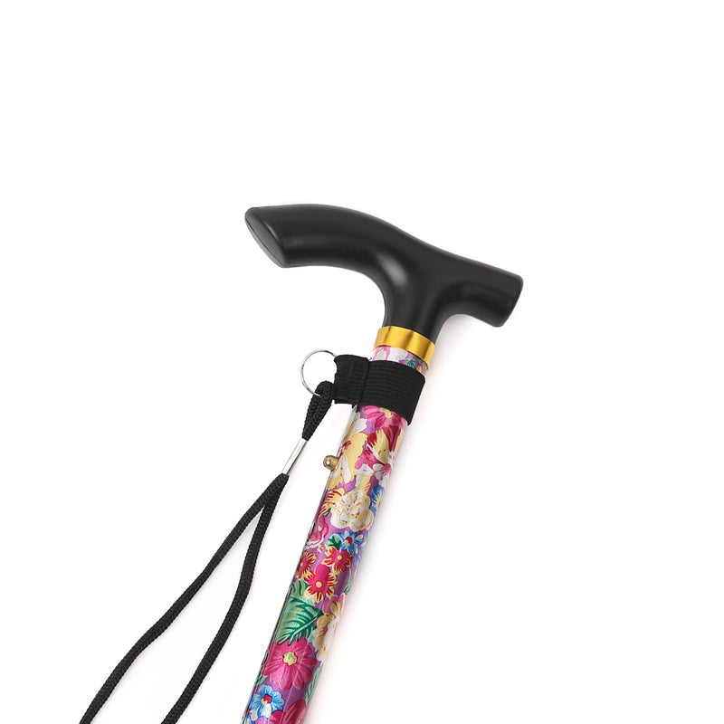 Comfkey Folding Lightweight Walking Stick - Adjustable Aluminum Metal Collapsible Travel Cane with Non-Slip Rubber Base (Pink Floral) - Image 2