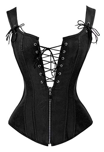 Charmian Women's Renaissance Lace Up Steampunk Vintage Boned Bustier Corset Top with Garters Black X-Large - Image 1