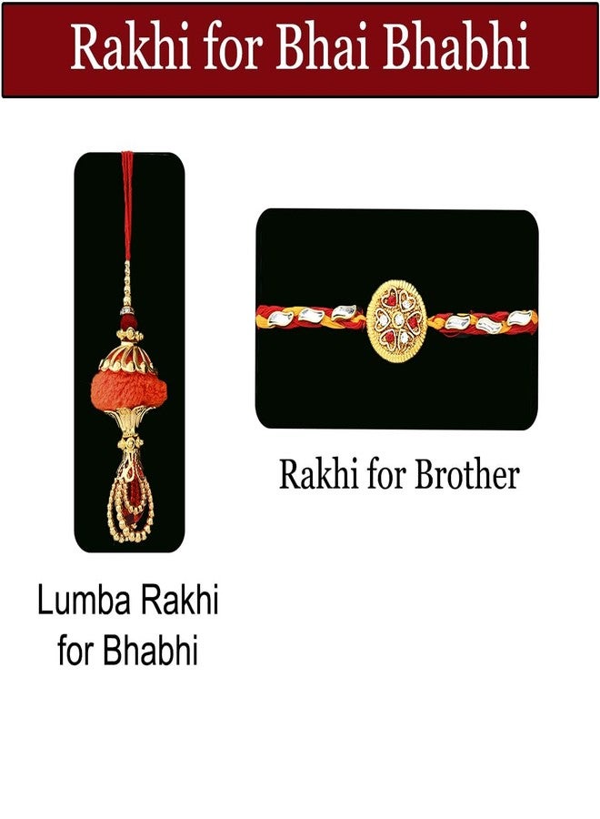 Natali Traders Rakhi for Brother and Bhabhi with Raksha Bandhan Greeting Card Gift - Handmade Rakhi for Bhaiya - Designer Lumba Rakhi for Bhabhi - Set of 2 Rakhi with Roli Chawal Chopra - Image 2