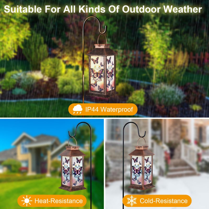 Doogarden Solar Lantern Outdoor Waterproof Butterfly Garden Decor Birthday Gifts for Women Mom and Grandma Solar LED Plastic Decorative Hanging Light for Yard(Butterfly) - Image 3