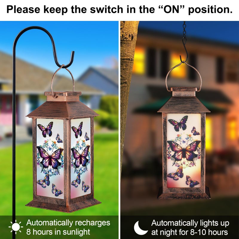 Doogarden Solar Lantern Outdoor Waterproof Butterfly Garden Decor Birthday Gifts for Women Mom and Grandma Solar LED Plastic Decorative Hanging Light for Yard(Butterfly) - Image 4