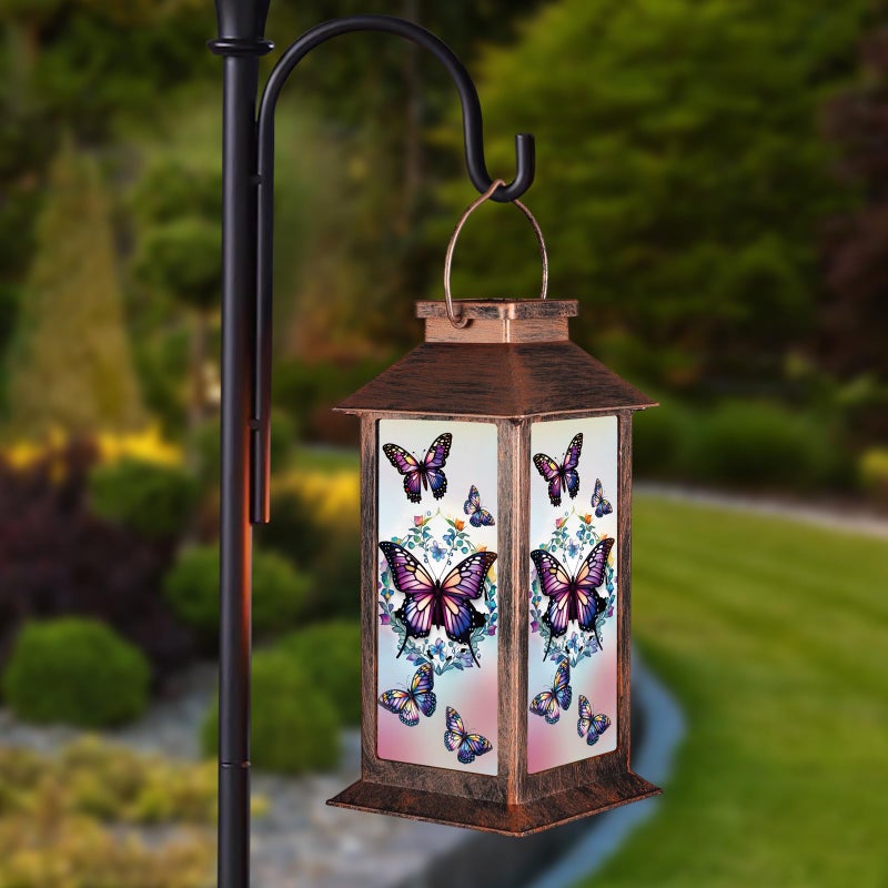 Doogarden Solar Lantern Outdoor Waterproof Butterfly Garden Decor Birthday Gifts for Women Mom and Grandma Solar LED Plastic Decorative Hanging Light for Yard(Butterfly) - Image 5