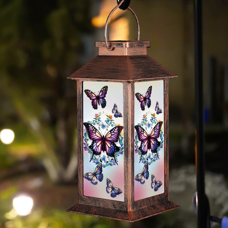 Doogarden Solar Lantern Outdoor Waterproof Butterfly Garden Decor Birthday Gifts for Women Mom and Grandma Solar LED Plastic Decorative Hanging Light for Yard(Butterfly) - Image 1