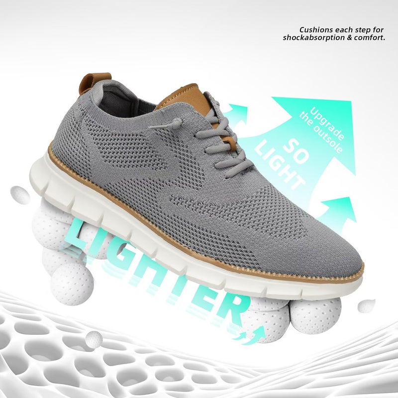 Kvovzo Men's Casual Shoes Fashion Dress Sneakers Mesh Business Oxfords Walking Tennis Work Lightweight Soft Sole Zapatos Grey - Image 4