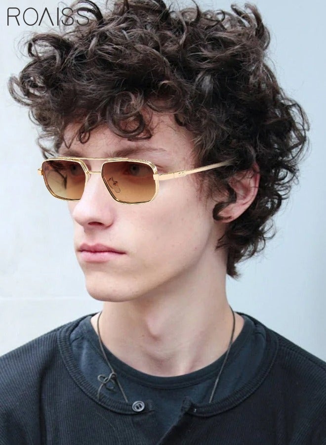 رويس نظارات شمسية سداسية الشكل للرجال، نظارات شمسية للرجال واقية من الأشعة فوق البنفسجية 400 مع إطار معدني، نظارات شمسية عصرية مضادة للتوهج للرجال للقيادة والصيد والسفر، ذهبية اللون، 55 ملم - Image 3