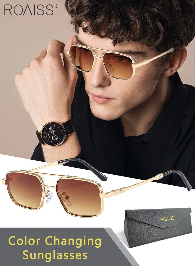 رويس نظارات شمسية سداسية الشكل للرجال، نظارات شمسية للرجال واقية من الأشعة فوق البنفسجية 400 مع إطار معدني، نظارات شمسية عصرية مضادة للتوهج للرجال للقيادة والصيد والسفر، ذهبية اللون، 55 ملم - Image 1