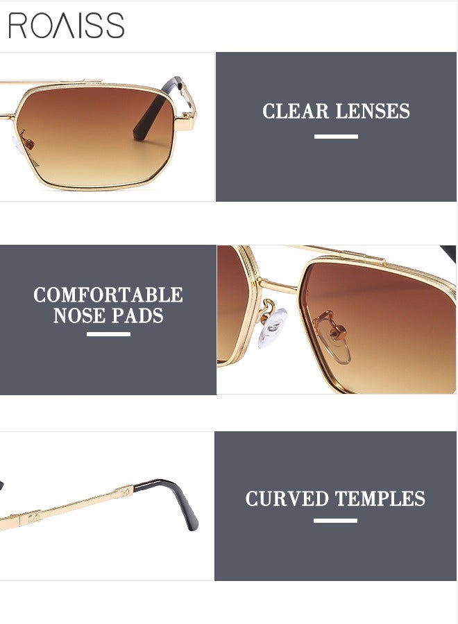 رويس نظارات شمسية سداسية الشكل للرجال، نظارات شمسية للرجال واقية من الأشعة فوق البنفسجية 400 مع إطار معدني، نظارات شمسية عصرية مضادة للتوهج للرجال للقيادة والصيد والسفر، ذهبية اللون، 55 ملم - Image 4
