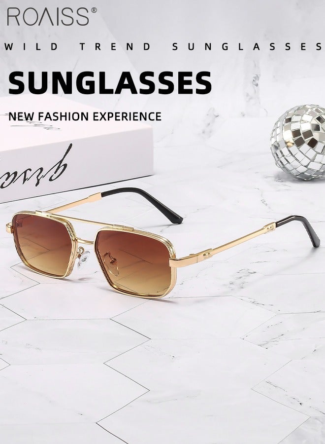 رويس نظارات شمسية سداسية الشكل للرجال، نظارات شمسية للرجال واقية من الأشعة فوق البنفسجية 400 مع إطار معدني، نظارات شمسية عصرية مضادة للتوهج للرجال للقيادة والصيد والسفر، ذهبية اللون، 55 ملم - Image 5