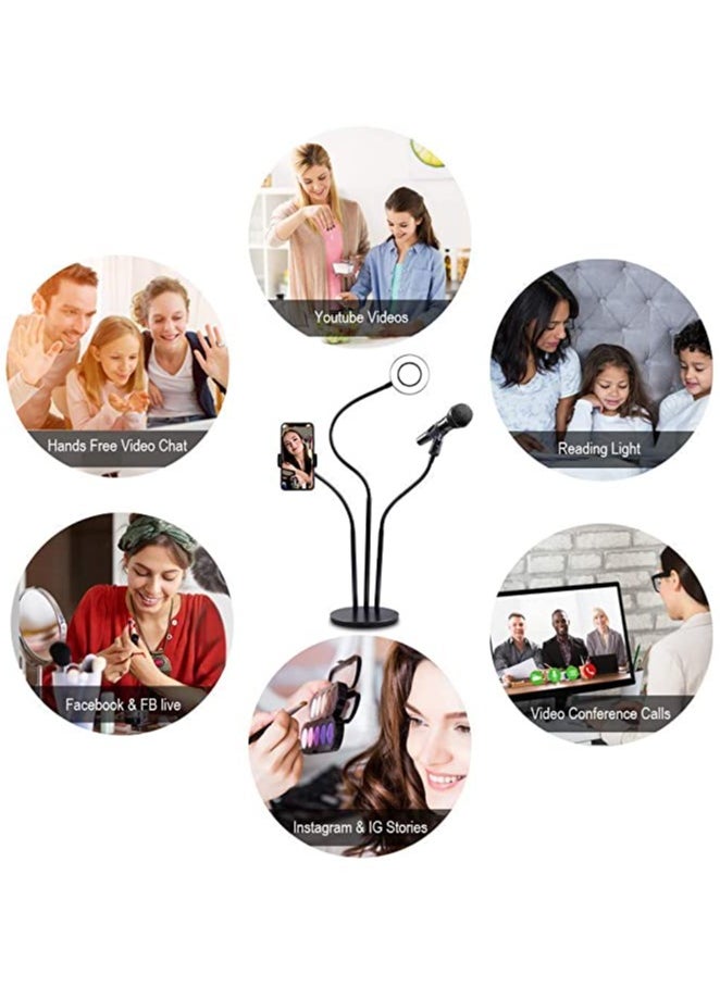 Generic - 3 in 1 Professional Live Stream Kit with Small USB Ring Light Mic Holder CellPhone Web Cam Holder Premium Stand For Makeup Video Shoots Live Video Calling And More - Image 1
