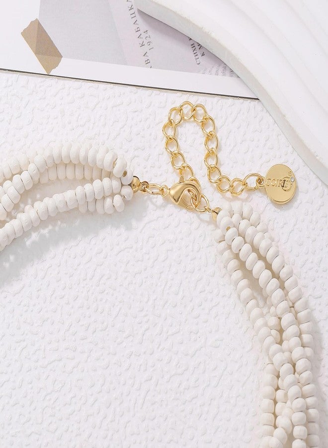 Coiris Bead Necklace for Women 5 Layers Strand Wooden Choker Necklaces for Women Chunky Statement Ethnic Bead Layered Bib Collar Necklace Hip Hop Jewelry (N0019-White) - Image 5