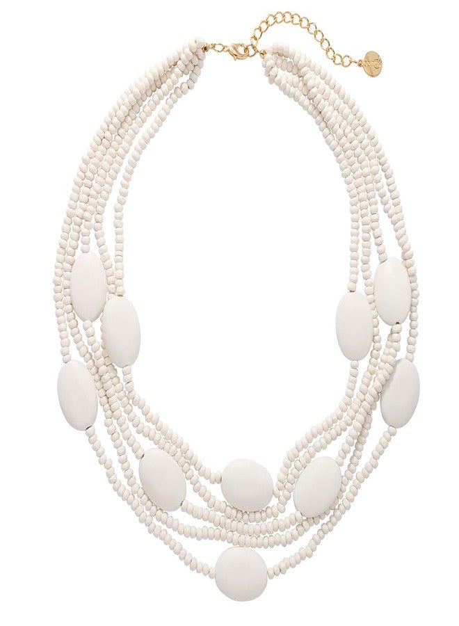 Coiris Bead Necklace for Women 5 Layers Strand Wooden Choker Necklaces for Women Chunky Statement Ethnic Bead Layered Bib Collar Necklace Hip Hop Jewelry (N0019-White) - Image 1