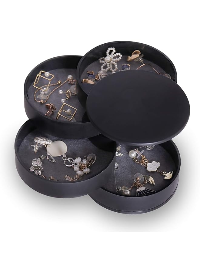 The Bros Jewelry Organizer, Small Jewelry Storage Box Earring Holder for Women, 5-Layer Rotating Travel Jewelry Tray Case with Lid for Bracelets Rings Bracelets, Acrylonitrile Butadiene Styrene (Black) - Image 1