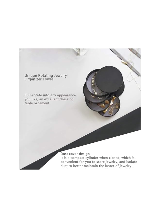 The Bros Jewelry Organizer, Small Jewelry Storage Box Earring Holder for Women, 5-Layer Rotating Travel Jewelry Tray Case with Lid for Bracelets Rings Bracelets, Acrylonitrile Butadiene Styrene (Black) - Image 4