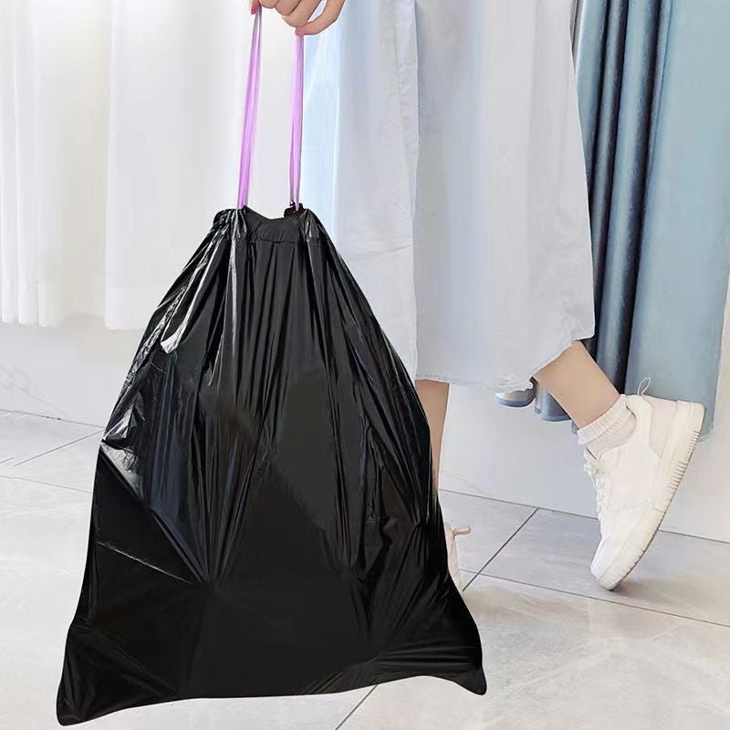 E-Clean Garbage Bag Satchel Thickeneded And Large Size Household Black Tear-Free Disposable Kitchen Drawstring Plastic Bag - Image 5