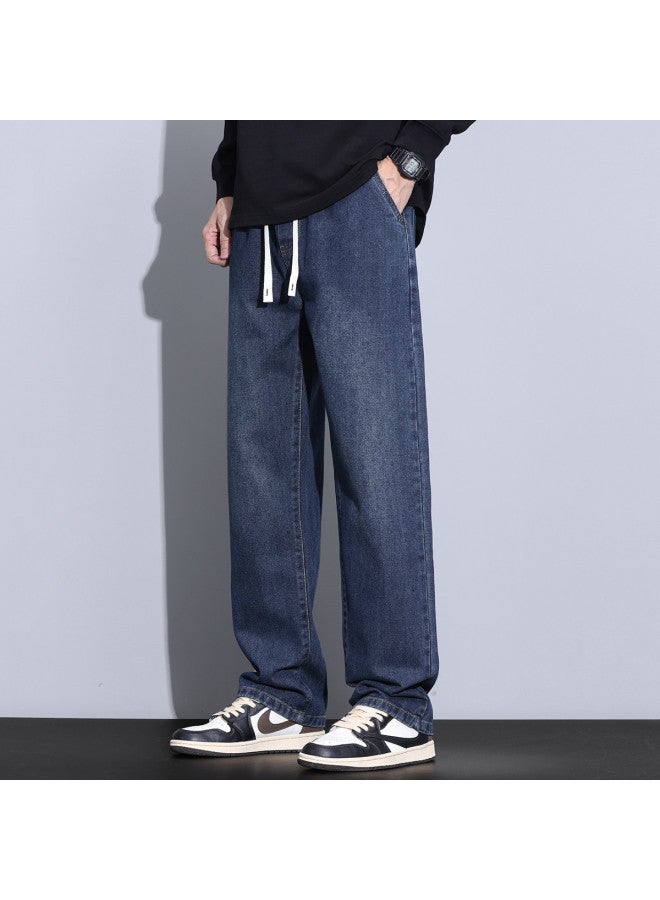 EPTISON Cotton-feel Loose Fit Summer Elastic Waist Jeans Men's Casual Versatile Straight-leg Pants - Image 5