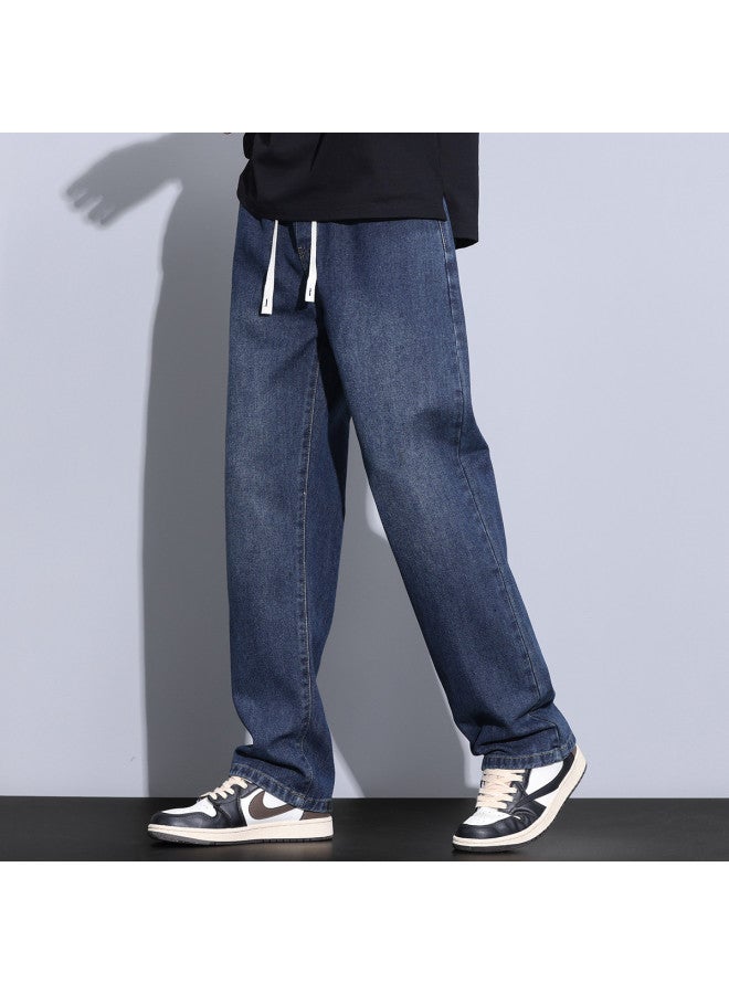 EPTISON Cotton-feel Loose Fit Summer Elastic Waist Jeans Men's Casual Versatile Straight-leg Pants - Image 4