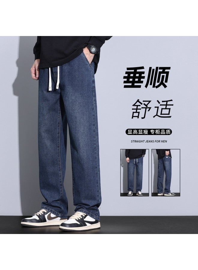 EPTISON Cotton-feel Loose Fit Summer Elastic Waist Jeans Men's Casual Versatile Straight-leg Pants - Image 2