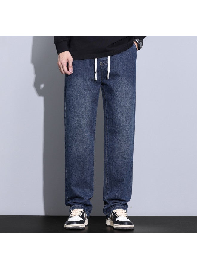 EPTISON Cotton-feel Loose Fit Summer Elastic Waist Jeans Men's Casual Versatile Straight-leg Pants - Image 3