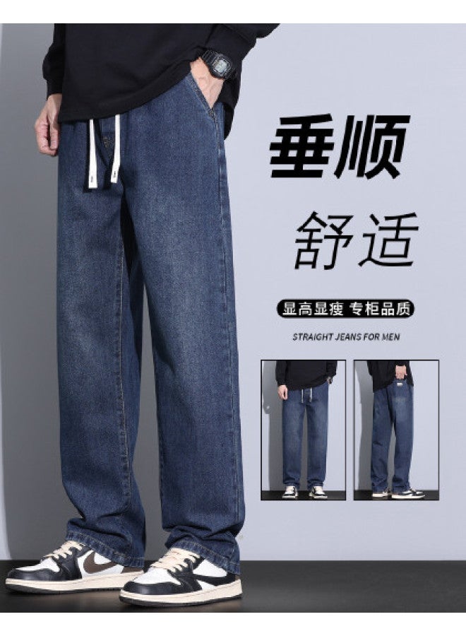 EPTISON Cotton-feel Loose Fit Summer Elastic Waist Jeans Men's Casual Versatile Straight-leg Pants - Image 1