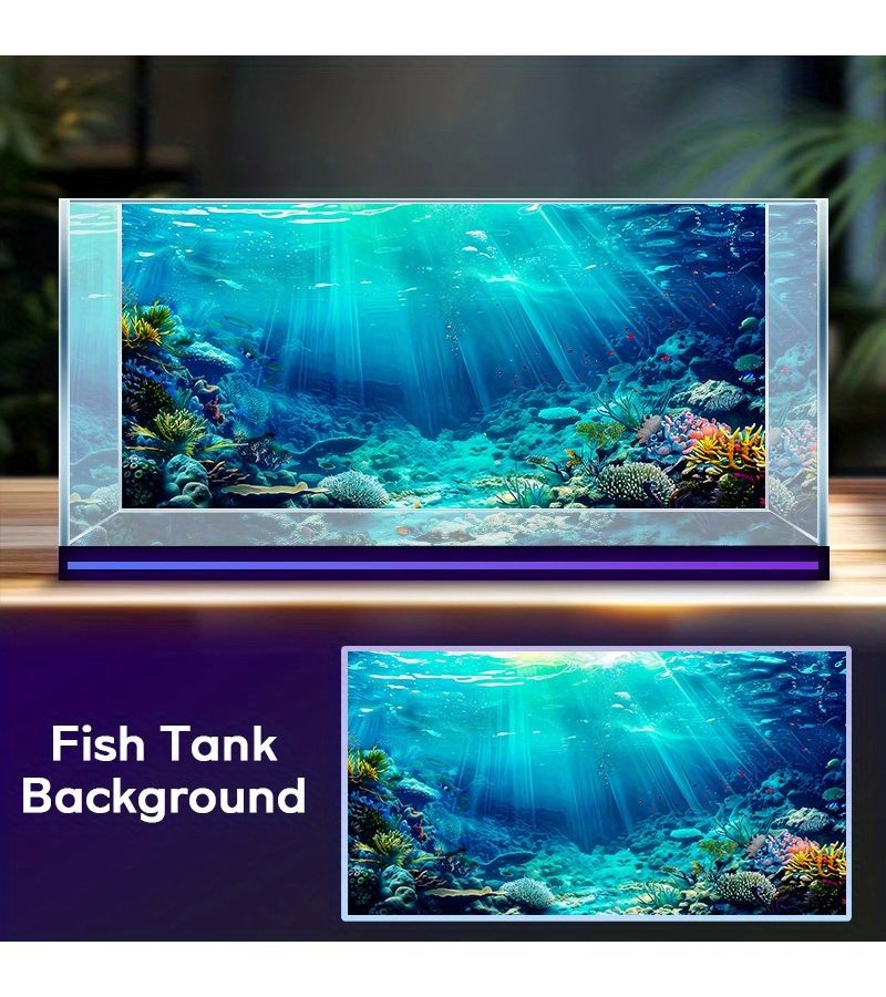 Sunlit Coral Sanctuary Undersea Sunlight Themed Aquarium Background Painting Reptile Tank Background Decoration Self-Adhesive Sticker Backdrop Panel For Marine Tank 47.24 17.72 Inch - Image 3